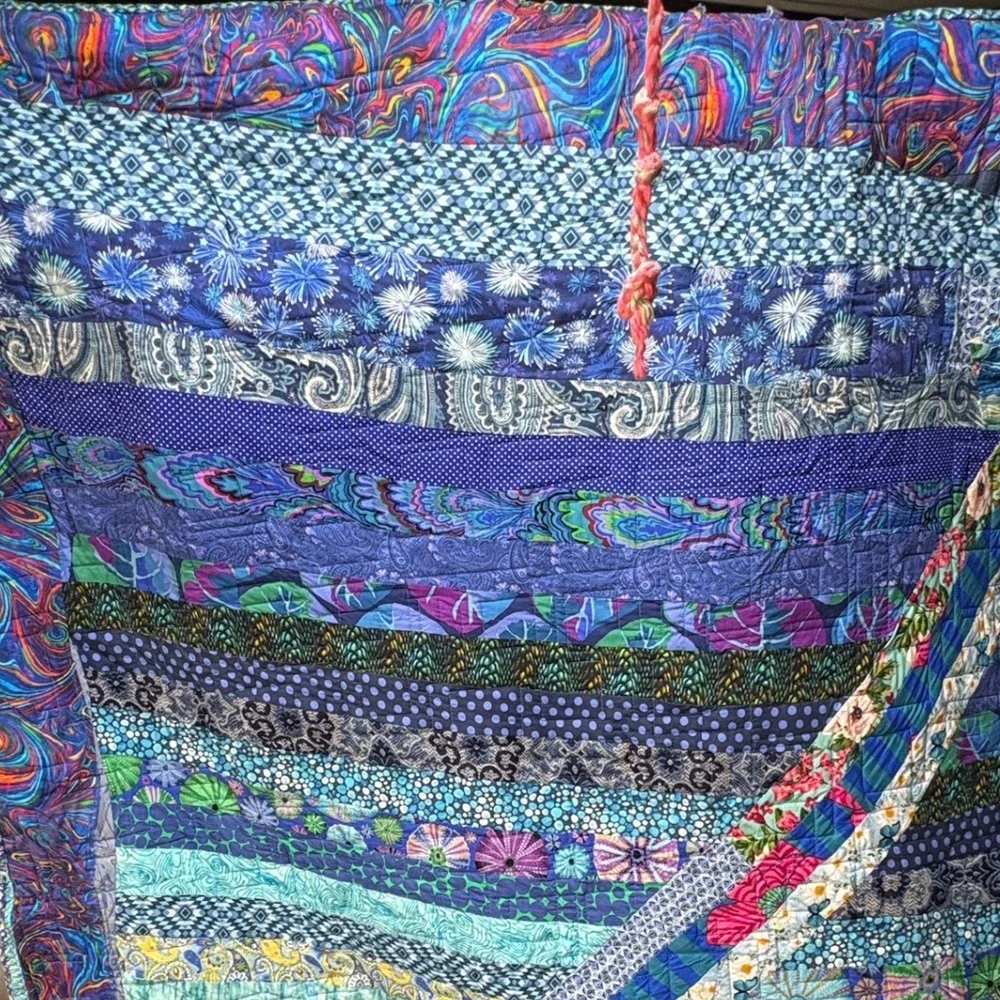 Handmade Batik Quilt Multicolor Cotton‎ 78x70 Bohemian Patchwork Jelly Roll